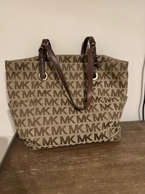 Michael Kors Tan and Brown MK Signature Tote
